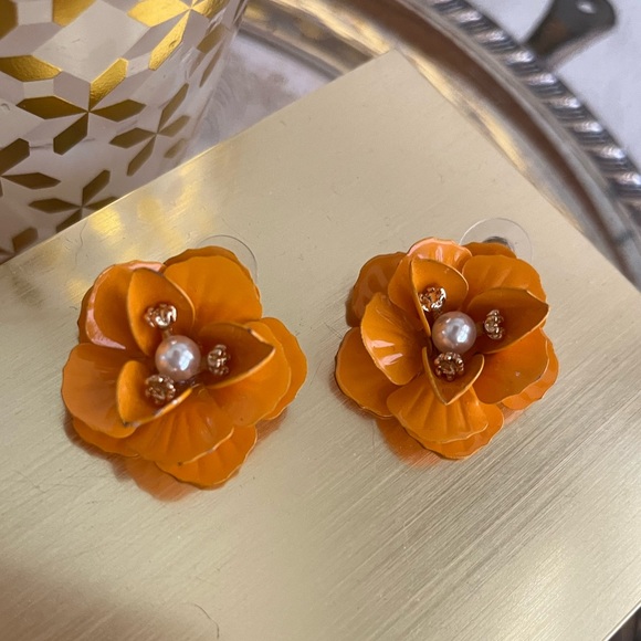 Charming Charlie Orange Flower Post Earrings - Picture 2 of 4